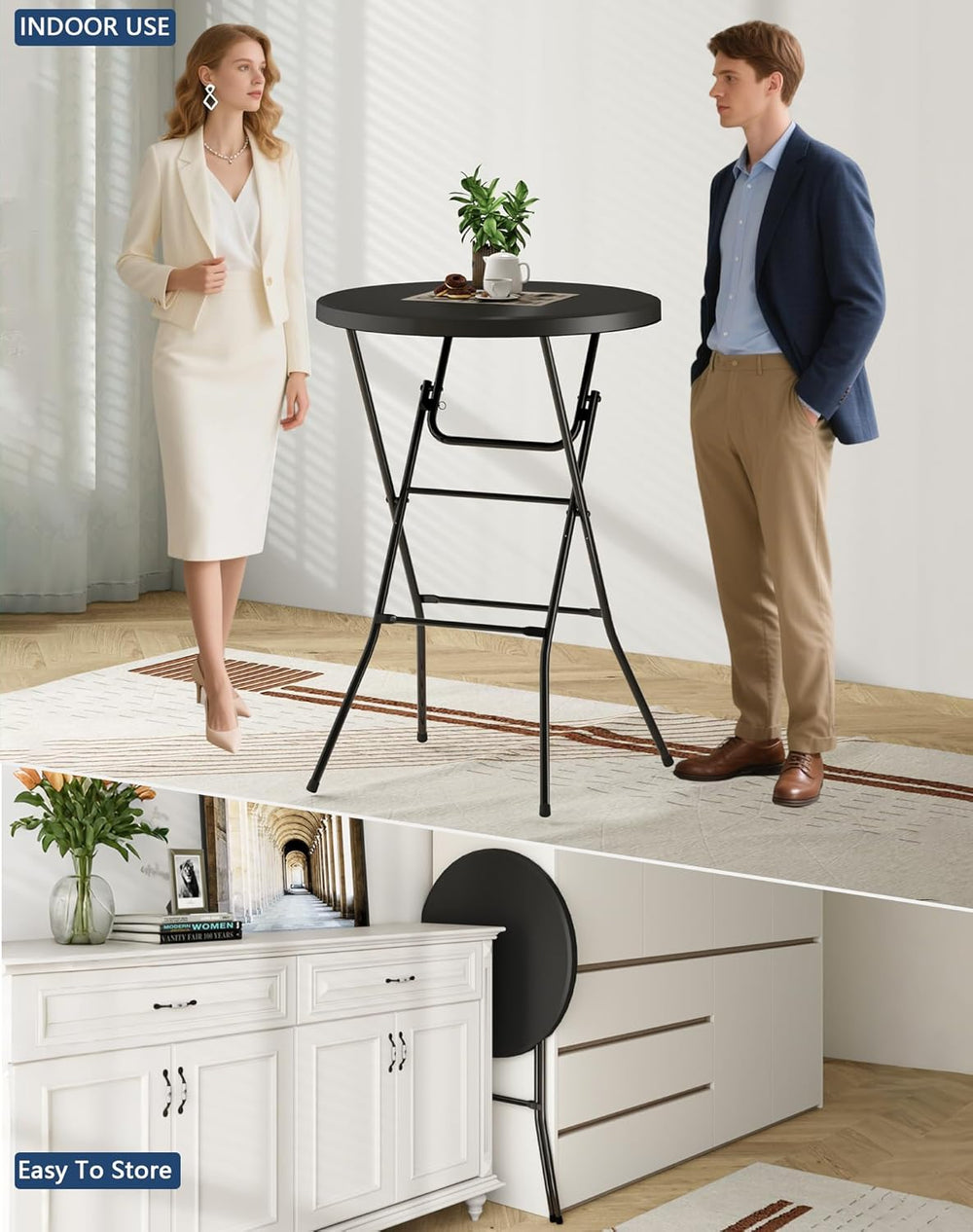 Round Folding Table, 32" Bar Height Tables for Parties and Commercial Ev...