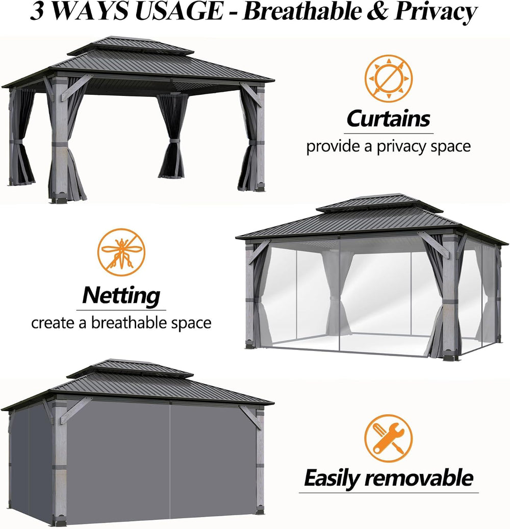 GARTOO 12' x 16' Outdoor Wood Gazebo