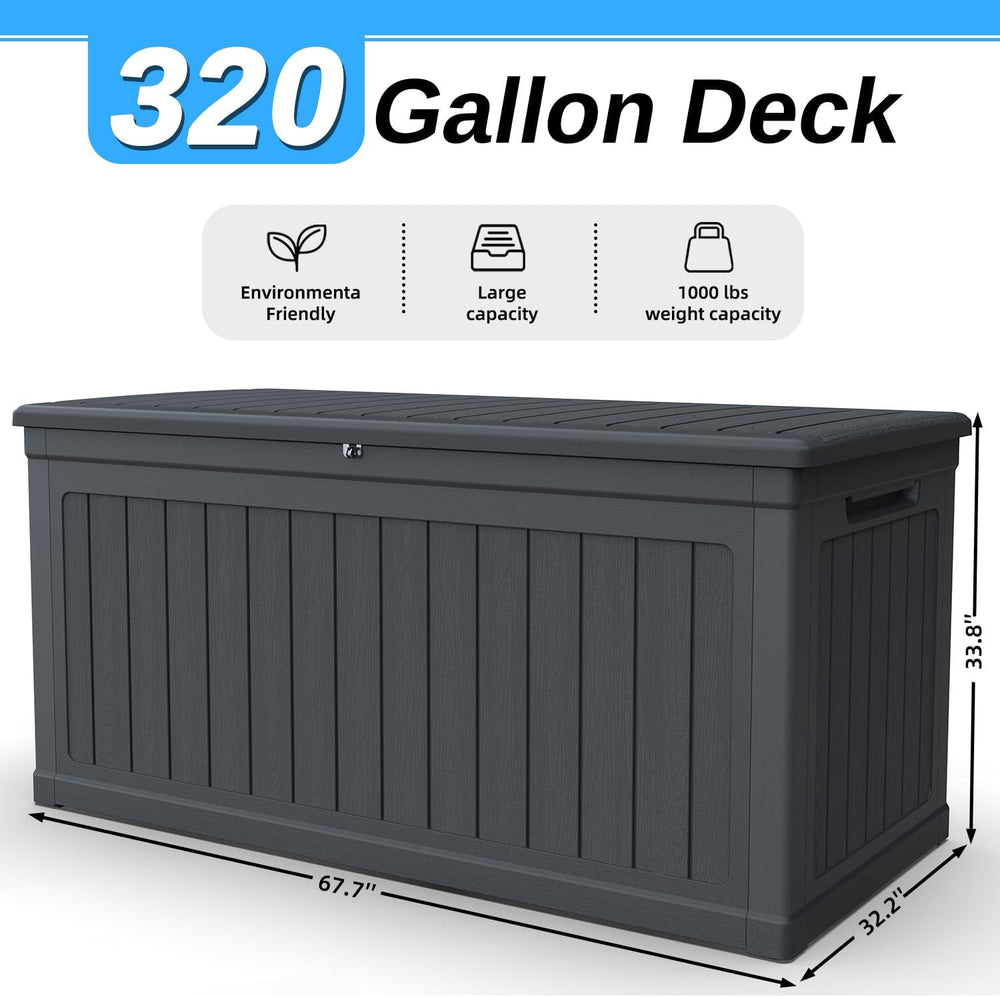 320 Gallon Outdoor Storage Deck Box, Waterproof Resin Deck Boxes with Handle ...