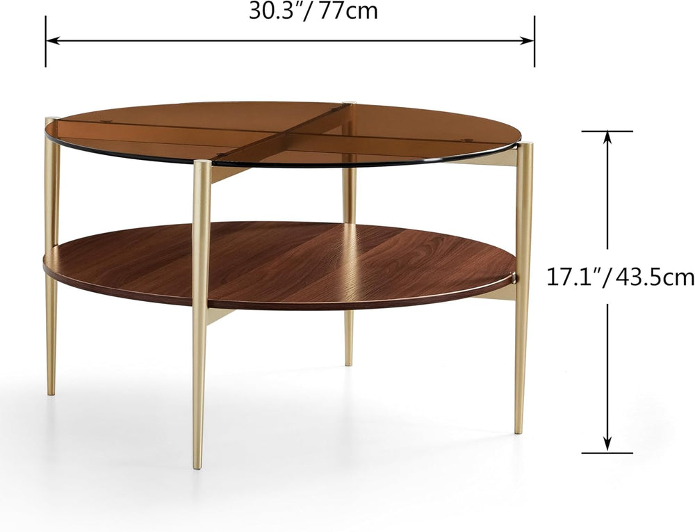 Shrine Round Glass Coffee Table, Mid-Century Modern Design, D30 x H17 in, 2-T...