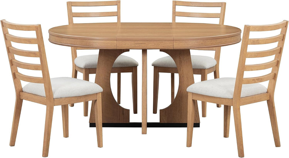 Knocbel Extendable Round Dining Table Set for 4-6, Round Dining Table with 4 ...