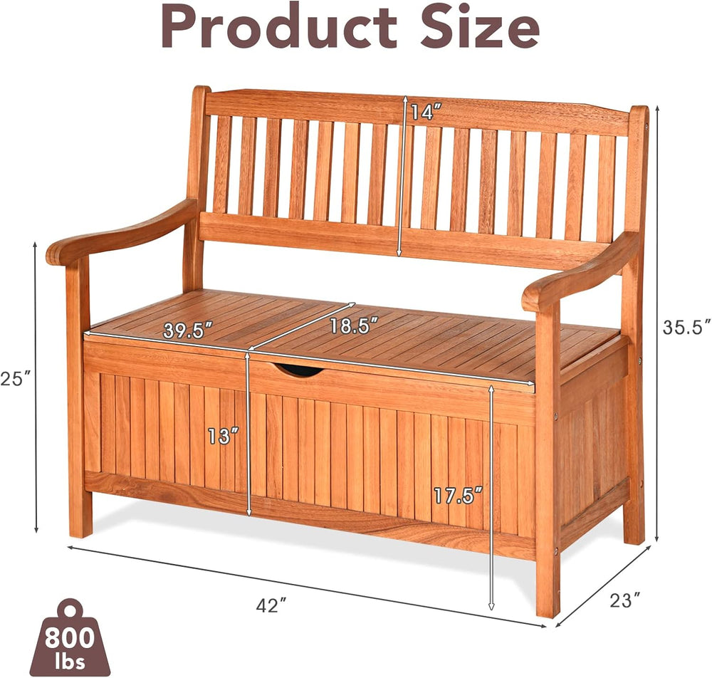 HAPPYGRILL Outdoor Storage Bench Wooden Deck Box with Removable Dustproof Lin...