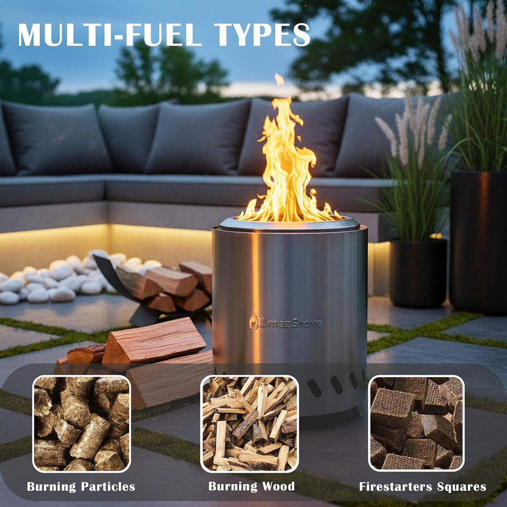 9.7 x 7.1 Inch Tabletop Fire Pit by AmazStove, Low Smoke Camping Stove for Ou...