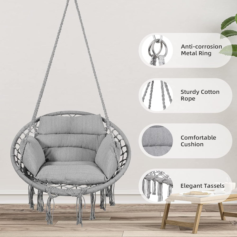 Goutime Hammock Swing Chair Macrame Boho Hanging Chairs Light Grey