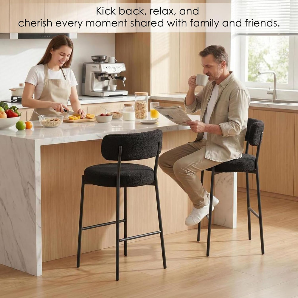 Furniliving 28'' Bar Stools Set of 3, Modern Boucle Counter Height Ba...
