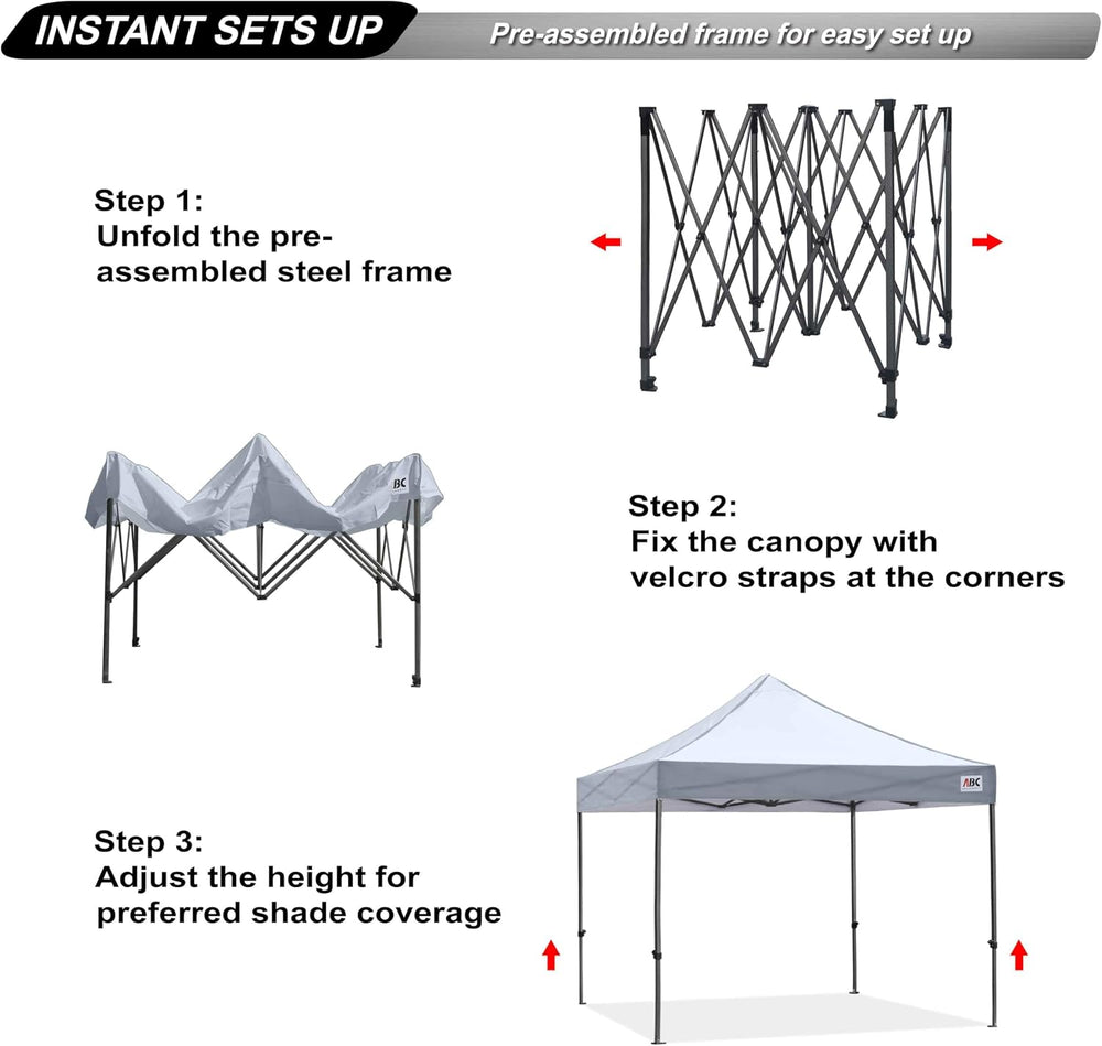 ABCCANOPY Patio Pop Up Canopy Tent 10x10 Commercial-Series (Gray)