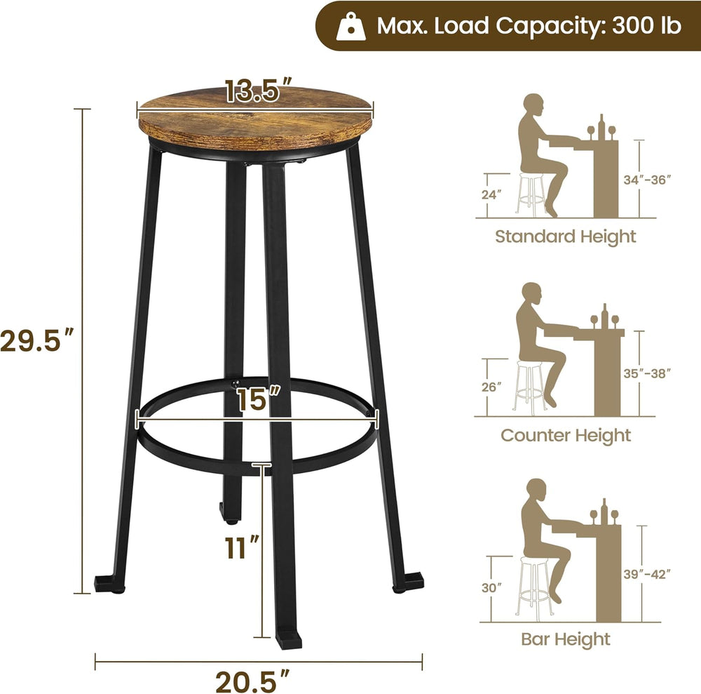 Yaheetech 29.5" Bar Stools Set of 4, Industrial Metal Legs, Rustic Brown
