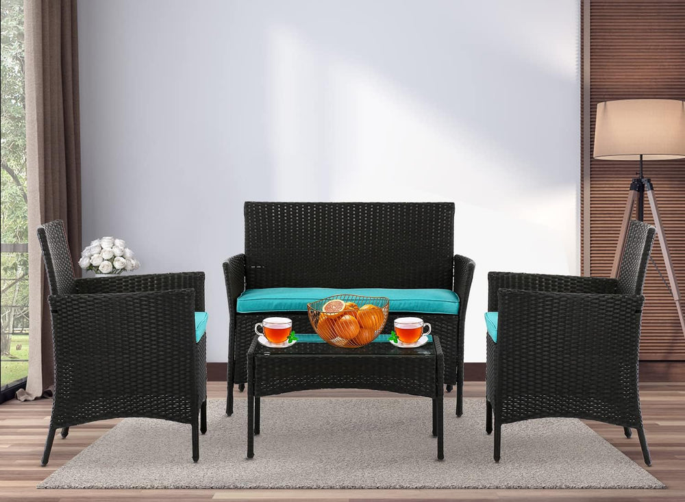 4 Pieces Wicker Patio Furniture Set Conversation Chairs with Table, Outdoor R...