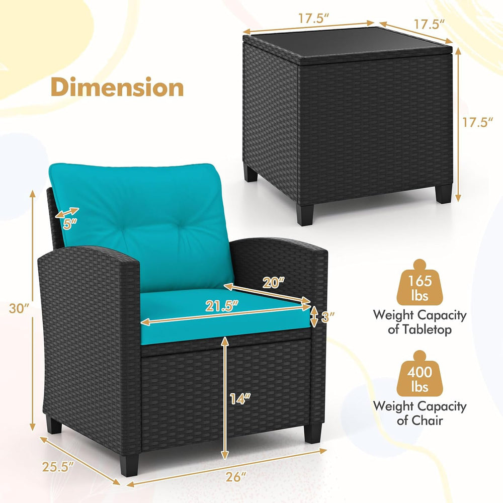 HAPPYGRILL 3 Pieces Wicker Patio Conversation Set, PE Rattan Bistro Sofa Set ...
