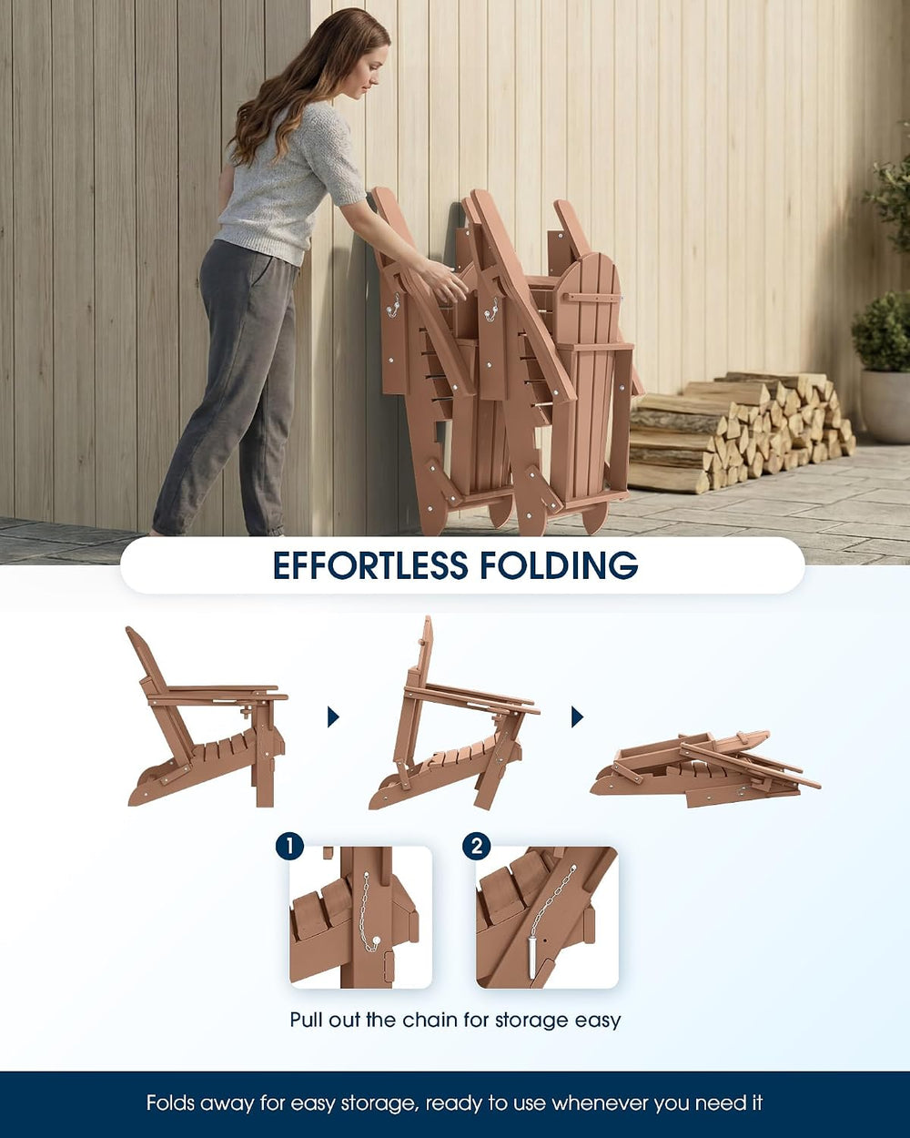 MUCHENGHY Folding Adirondack Chairs 4 Pack, Patio Chairs, Lawn Chairs, Outdoo...