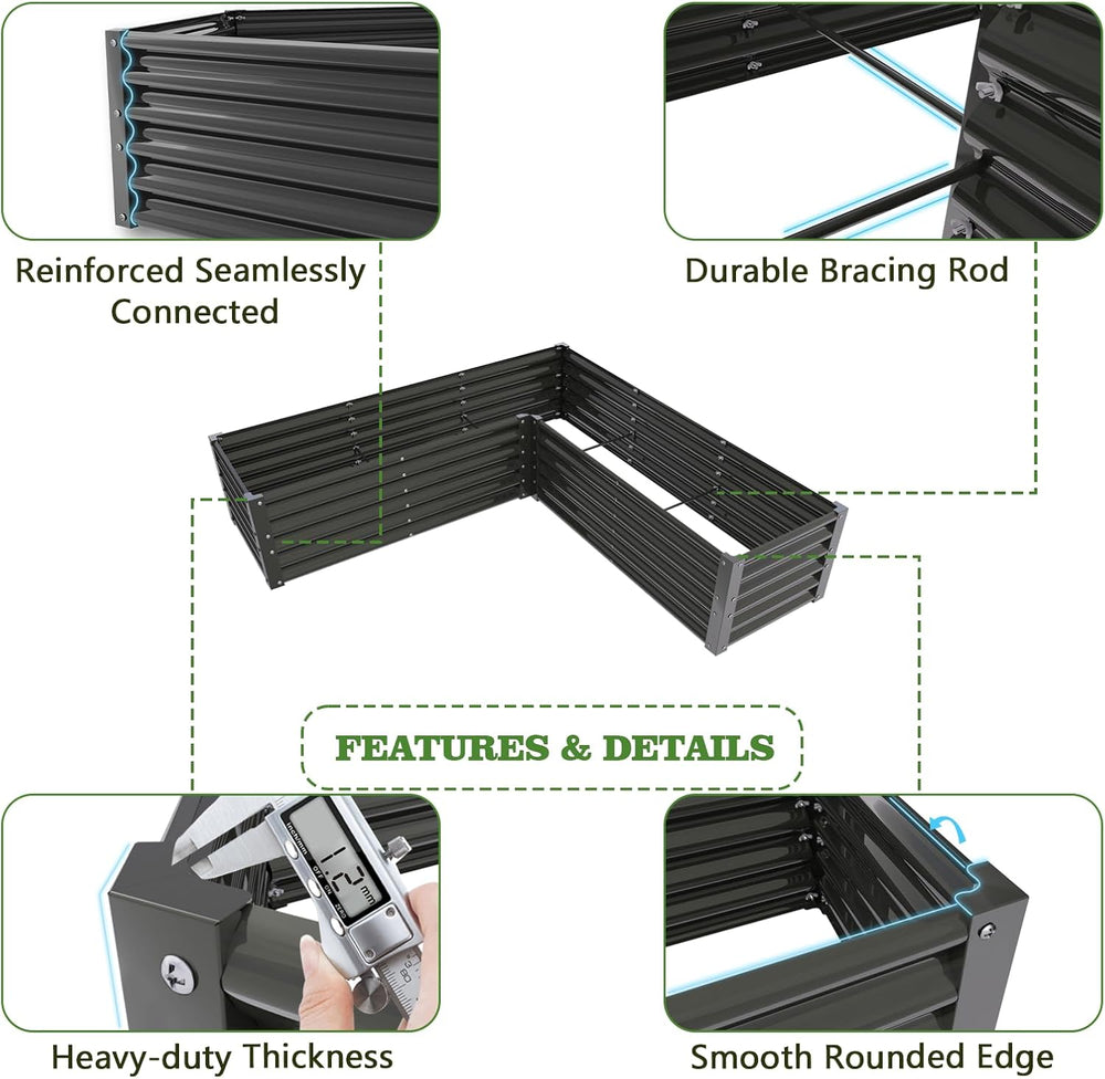 Anleolife 12-Bed Rectangle, L-Shaped & Square Raised Bed Set, Quartz Grey