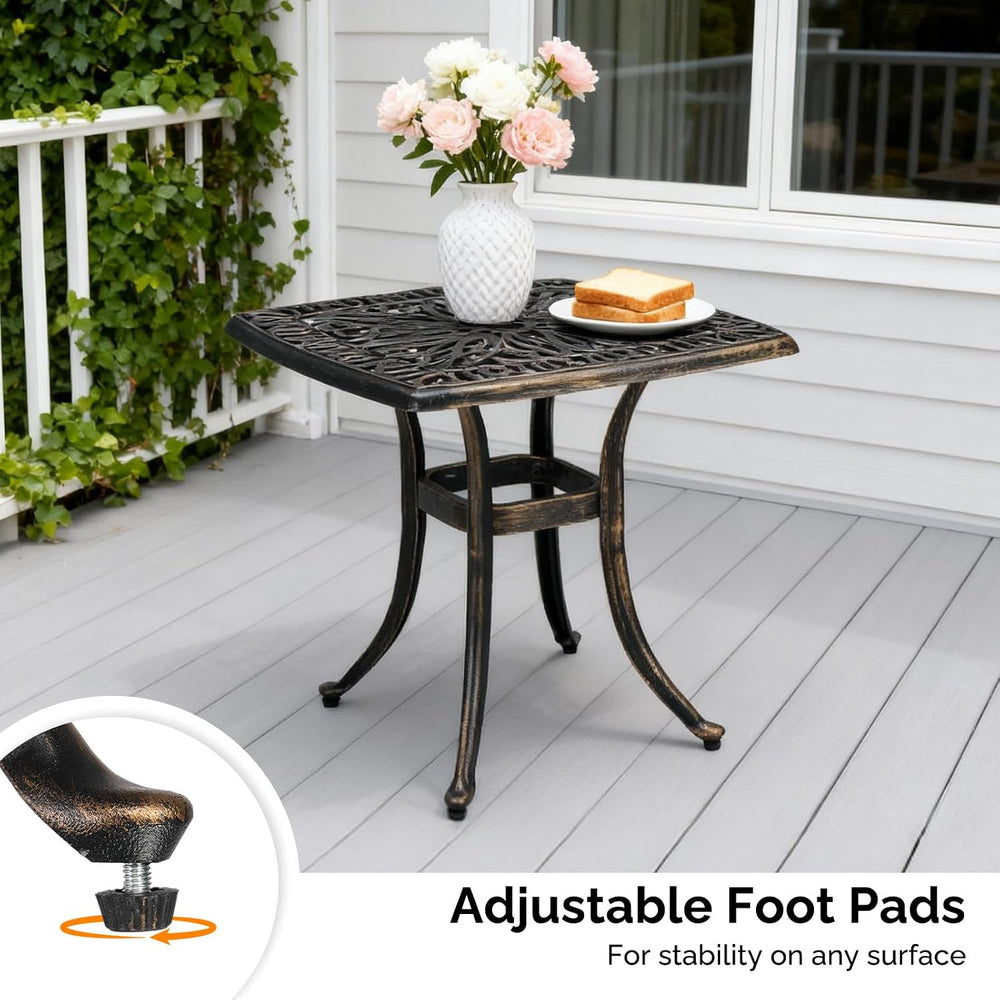 VINGLI 21” Outdoor Side Table, Cast Aluminum All-Weather Patio Side Table Sma...