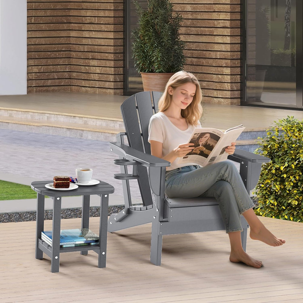 nalone Adirondack Side Table 16.5" Outdoor Side Table HDPE Plastic Doubl...
