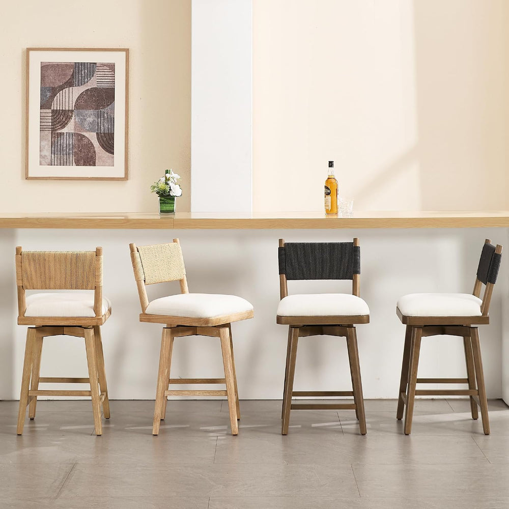 Swivel Counter Stools Set of 4, Linen Fabric Upholstered Kitchen Stool Chairs...