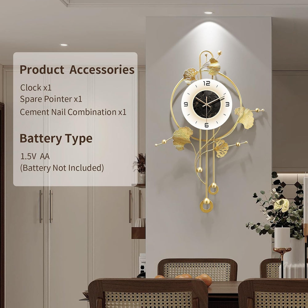 Wall Clock, Large Unique Gold Wall Clock for Living Room Decor