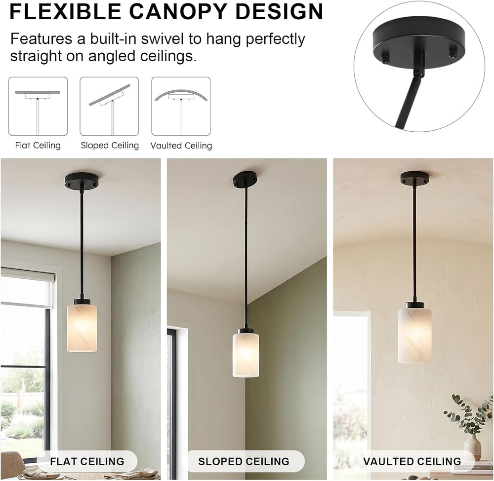 3-Pack Black Pendant Lights Kitchen Island, Modern Small Alabaster Glass Pend...