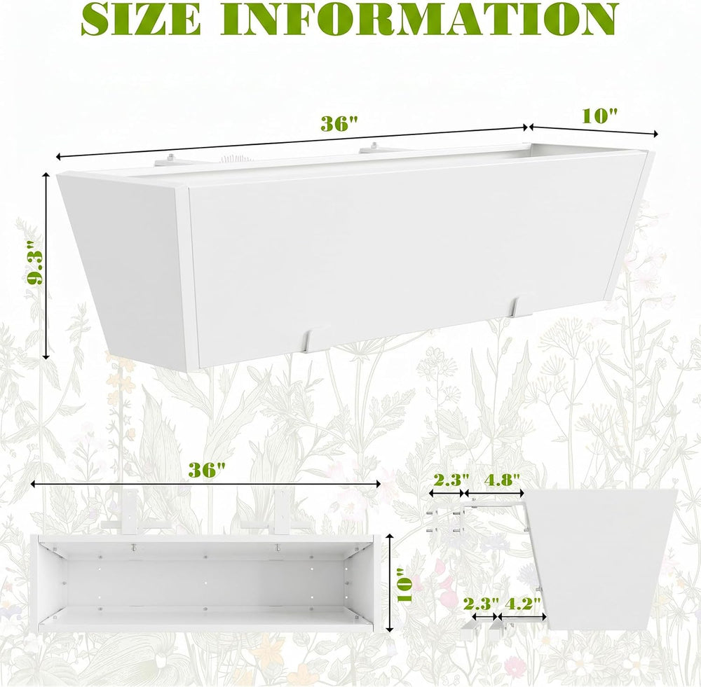 2 Pack 36 Inch Railing Planter Boxes, Heavy Duty Metal Hanging Planters with ...