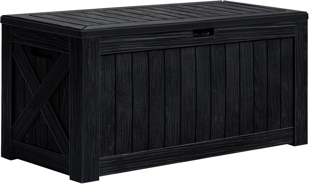 Greesum 120 Gallon Deck Box, Resin Outdoor Storage Container, Black