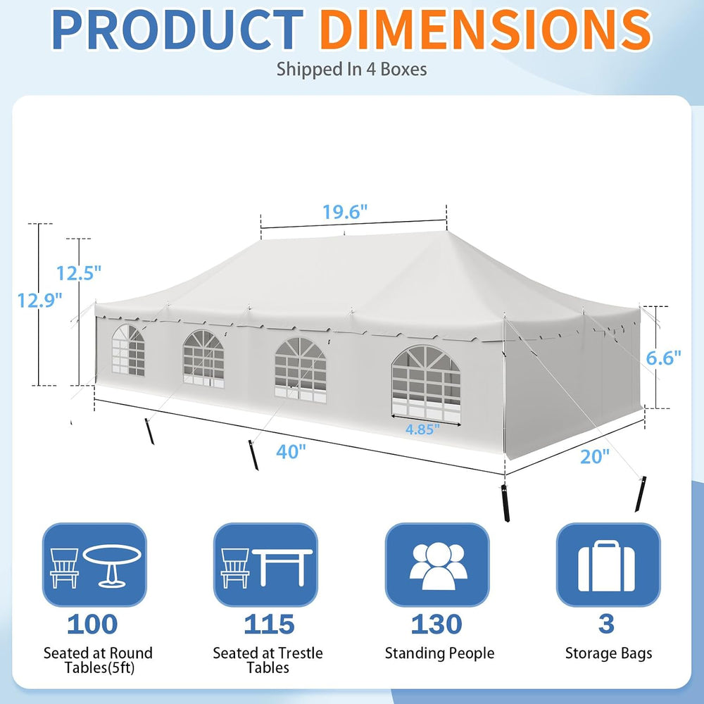EROMMY 20x40FT Large Party Tent with Sidewalls, 2 Doors, Carry Bags, Heavy Du...