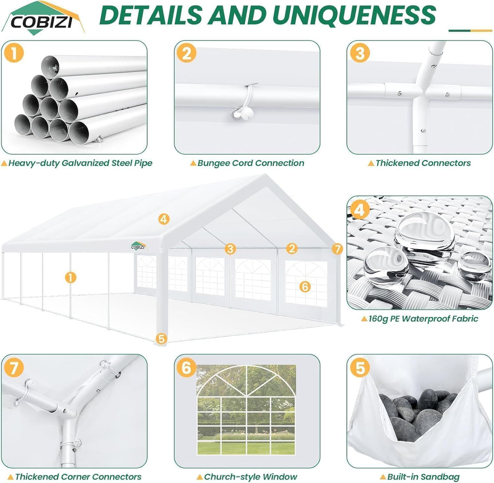 COBIZI 16x32 Heavy Duty Party Tent Outdoor Waterproof Canopy with 14 Church W...