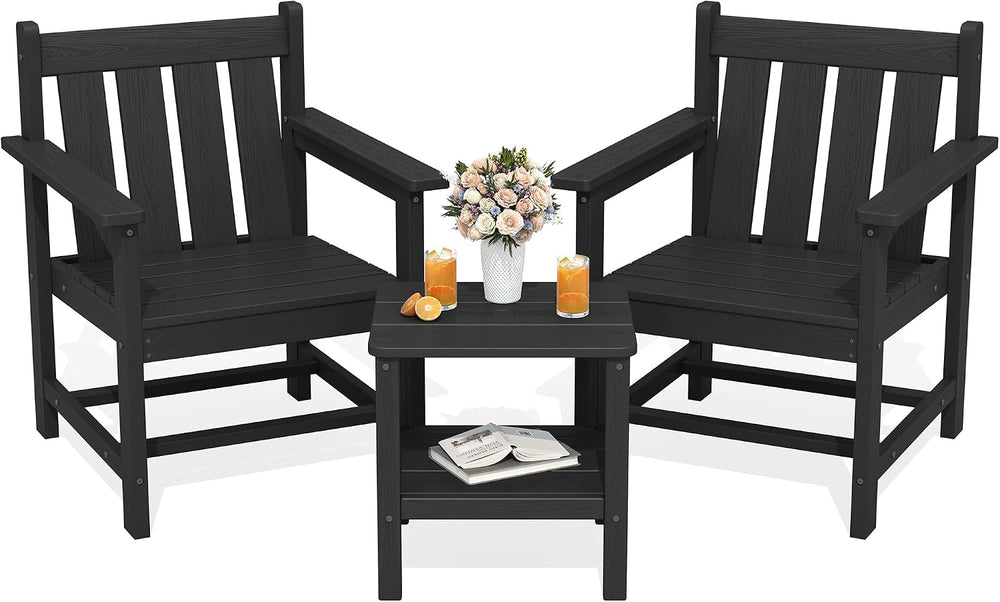 SERWALL 3 Pieces Patio Bistro Set-Outdoor Chairs with Side Table,Black