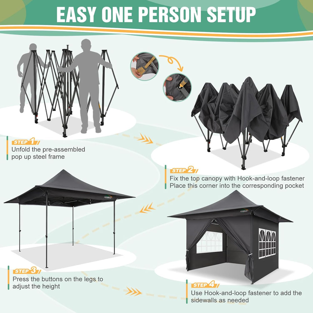 COBIZI 13x13 Heavy Duty Pop Up Canopy with 4 Walls, Commercial Outdoor Tent