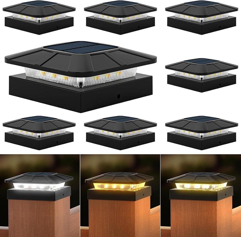 4x4 Solar Fence Post Cap Lights Outdoor Waterproof, 8 Pack