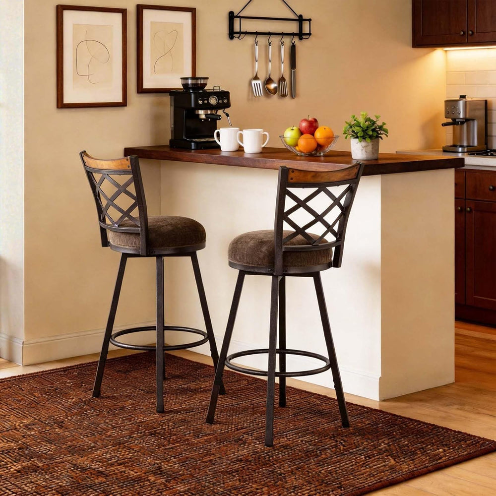 Set of 4 Farmhouse Swivel Bar Stools with Backs, Adjustable 25"/30"...
