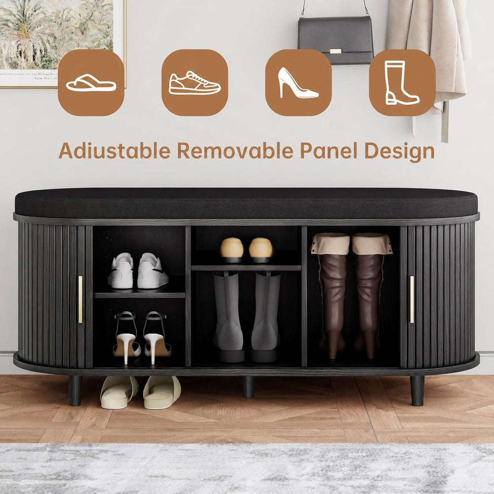 DHH 2-Tier Storage Bench,Wide Shoe Bench with Thickened Padded Seat Cushion, ...