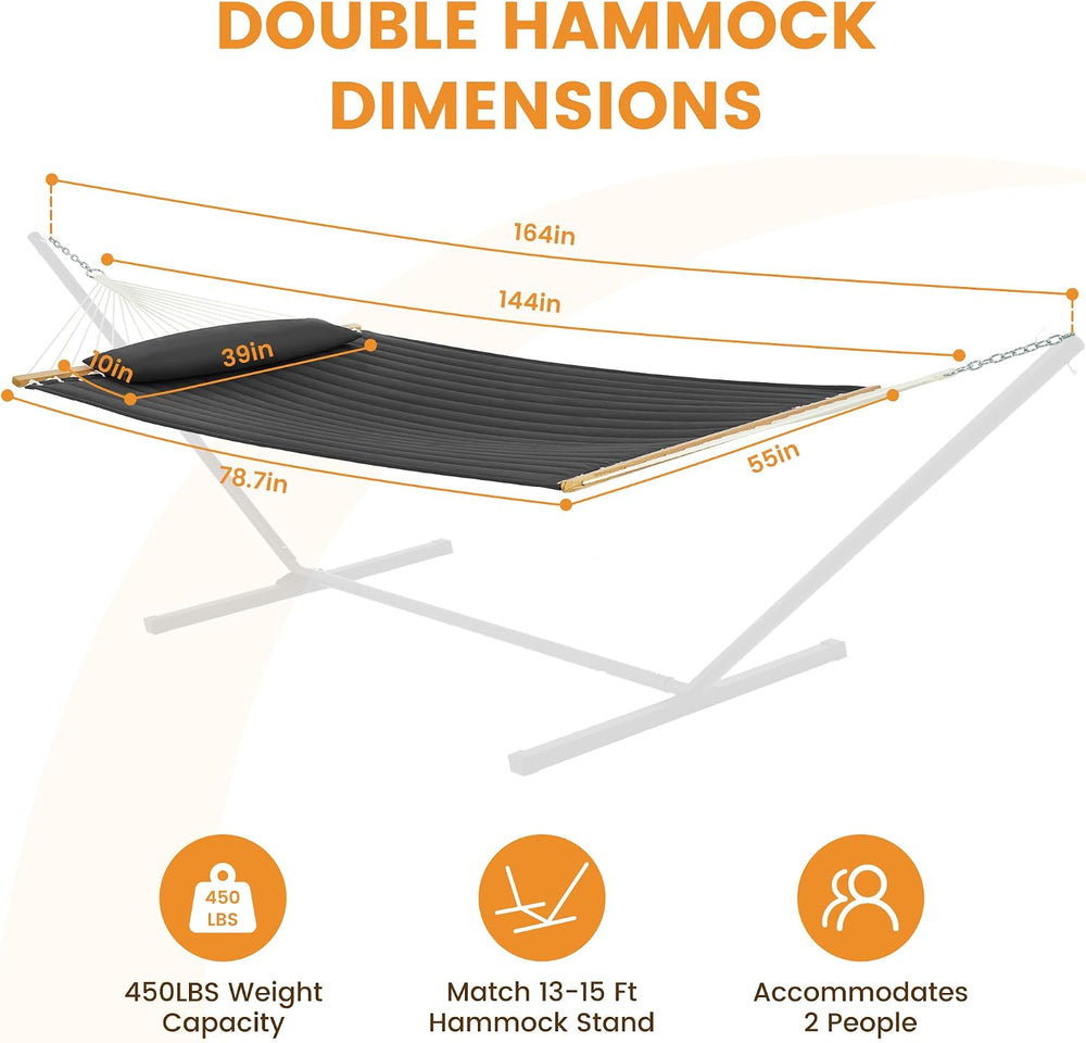 Lazy Daze Double Quilted Hammock with Pillow for Outside, Fit 13-15Ft Stand