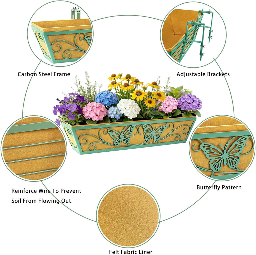 2 Pack 24 Inch Window Boxes Planter for Outdoor Plants Deck Railing Planters ...