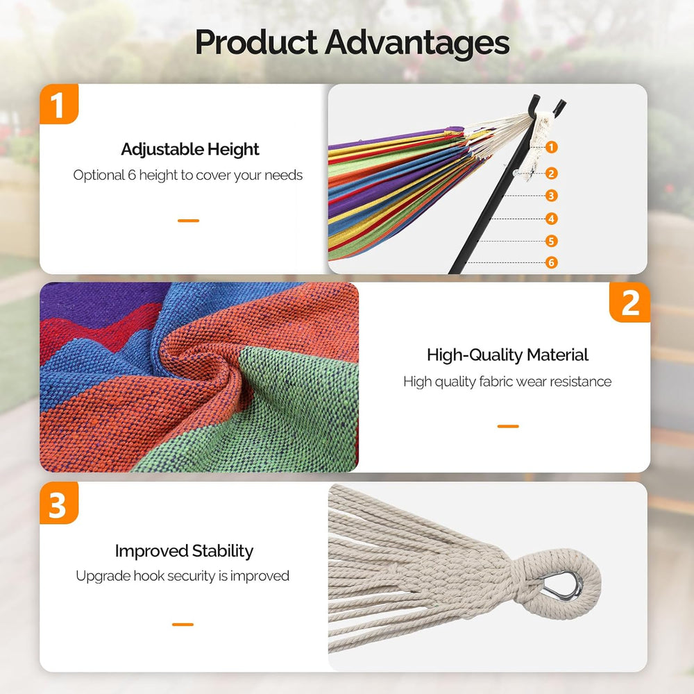 ONCLOUD Heavy Duty 550 LBS Double Hammock with Stand Included with Portable C...