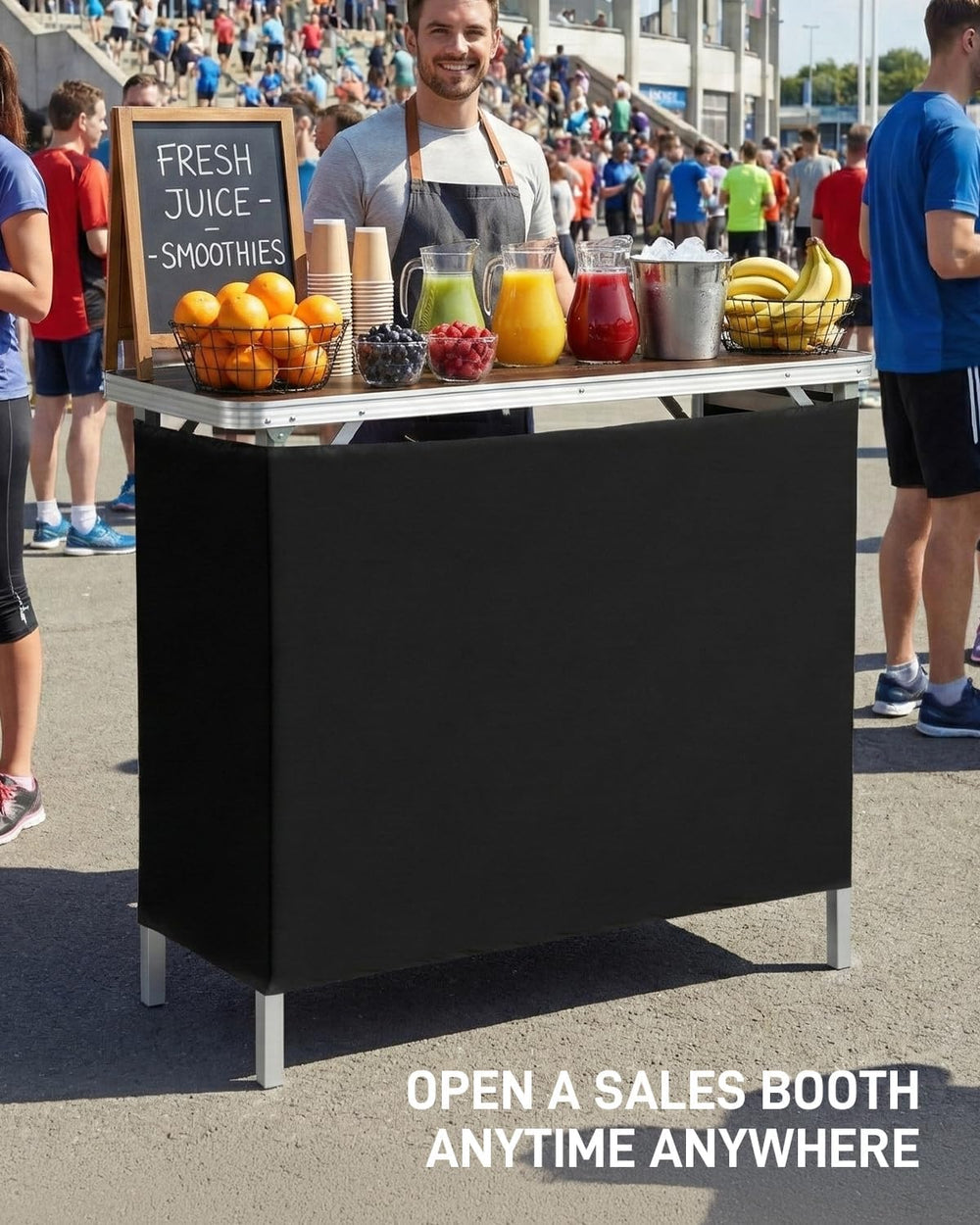 Outvita Portable Bar Table with 2 Tier Shelves & Black Skirt for Party