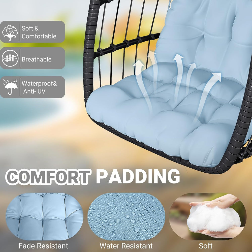 CHABATREE Egg Chair with Stand,Patio Rattan Wicker Hanging Swing Egg Chair Ha...
