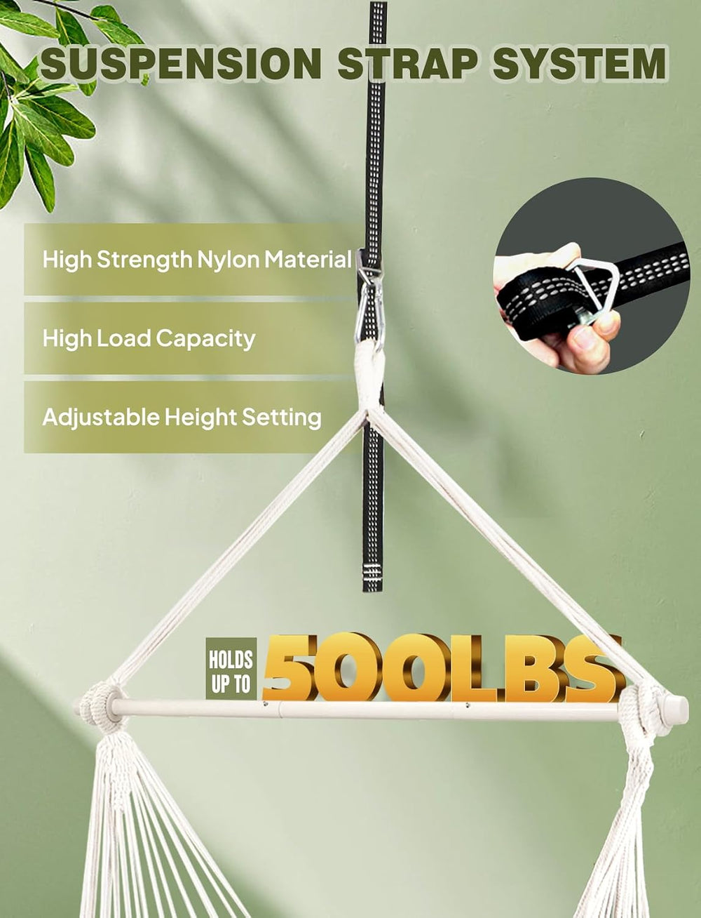Chihee Hammock Chair 4.9ft x 3.9ft Max 500 Lbs 2 Cushions Strap Carabiner