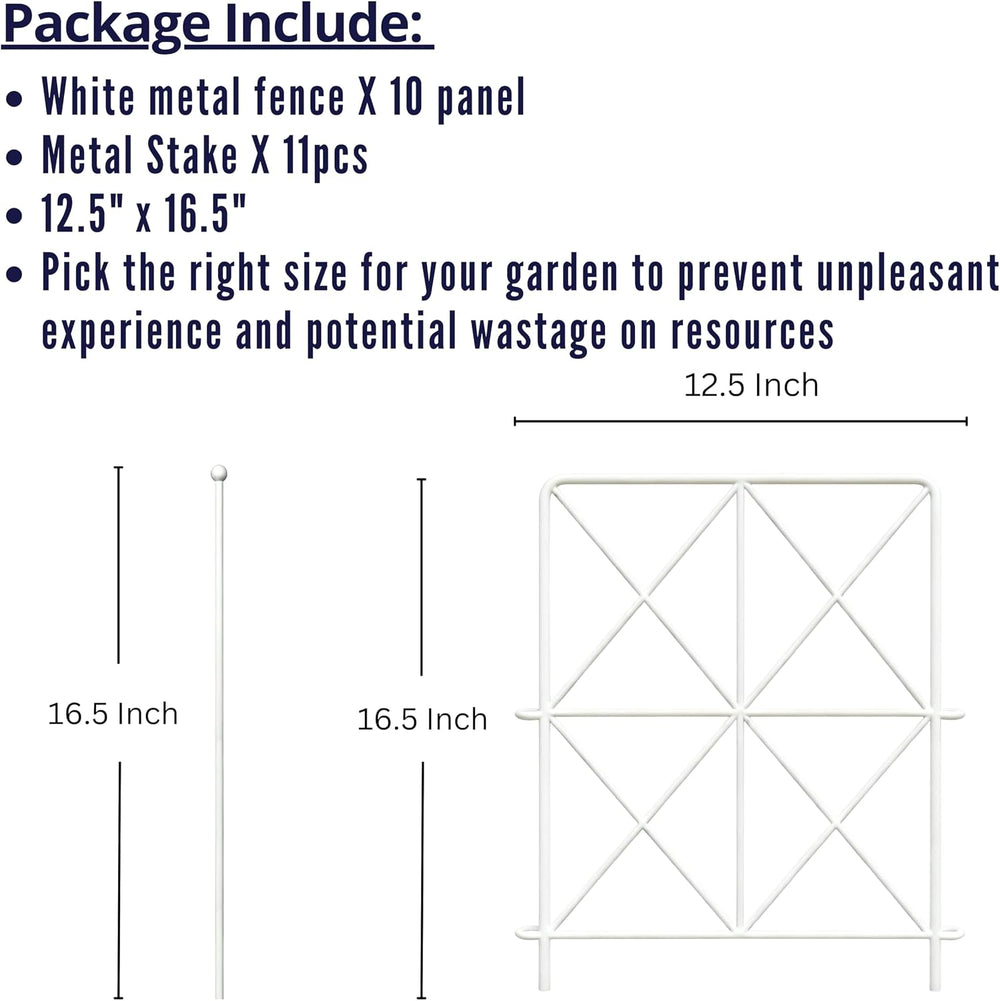 ShopLaLa Garden Fence (10 Panels) 12.5in(L) x 16.5in(H) Decorative White Meta...