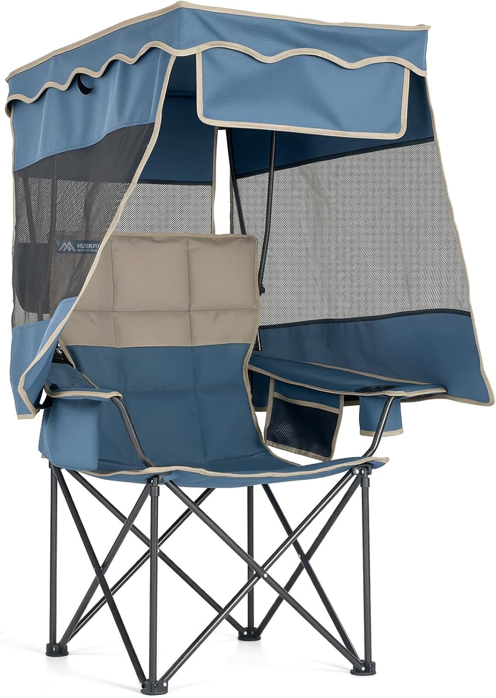 Oversized Camping Chair with Canopy，Folding Chair Supports 330 Lbs, Blue