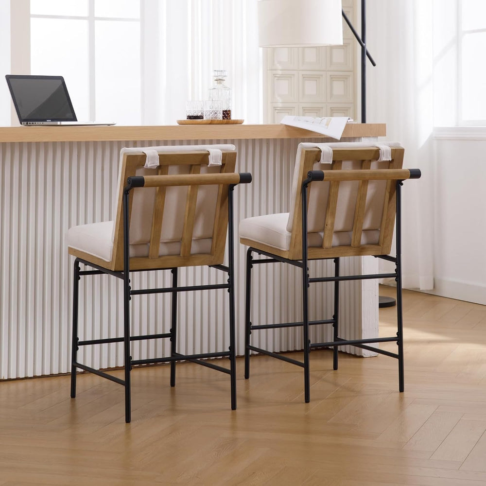 DUOMAY Mid Century Linen 26" Seat Height Counter Stools Set of 4, Beige