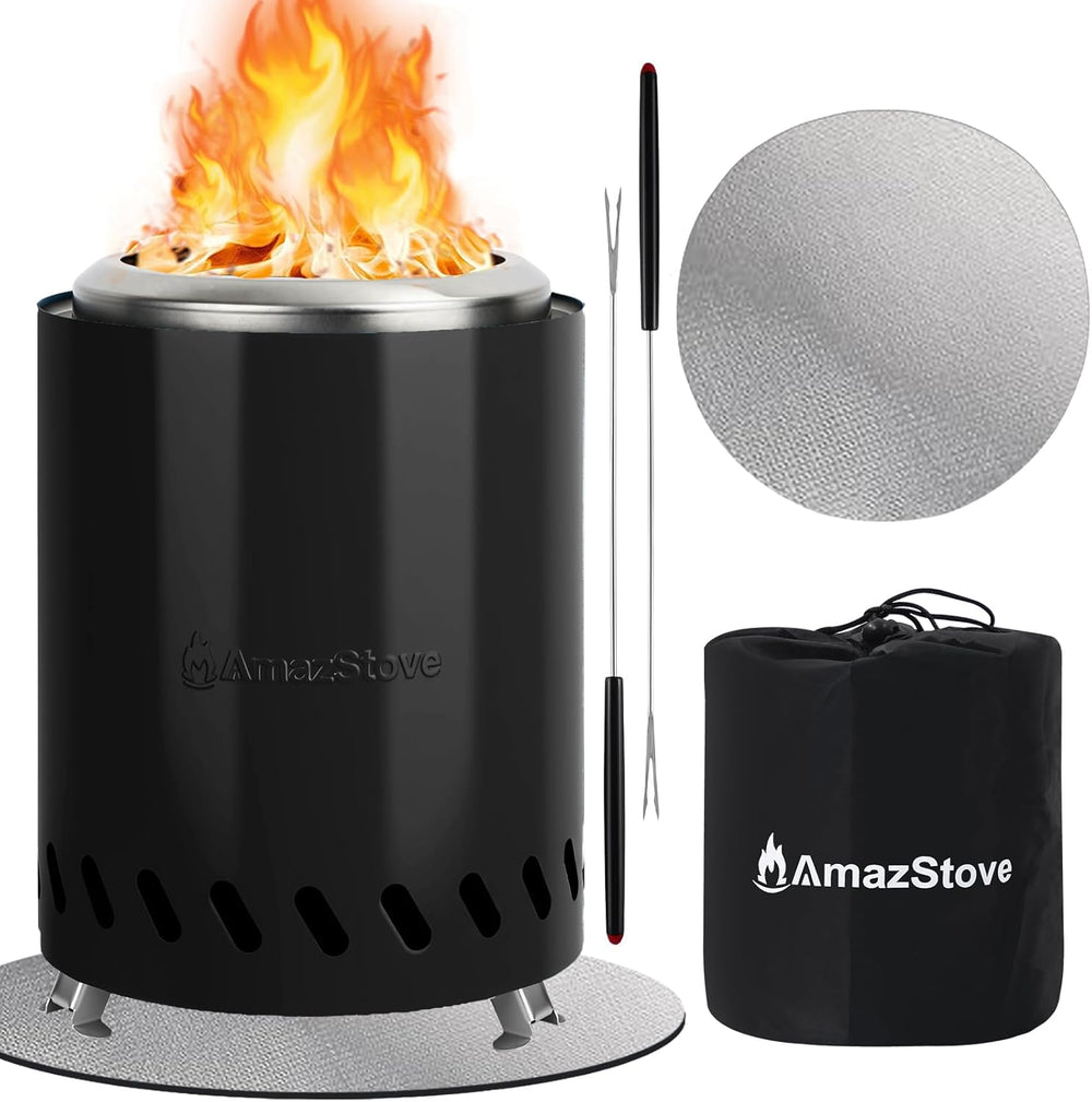 9.7 x 7.1 Inch Tabletop Fire Pit by AmazStove, Low Smoke Camping Stove for Ou...