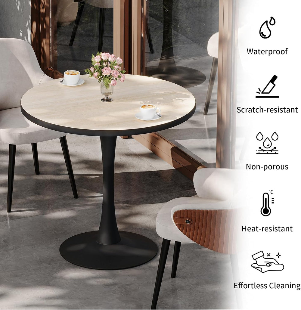 Wisfor Sintered Stone Dining Coffee Table - 30" Round Stone Dining Table...
