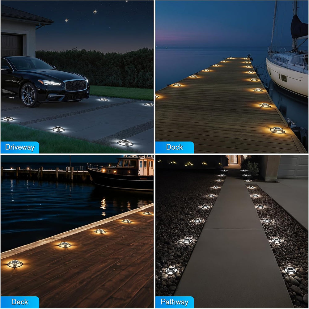 VOLISUN Solar Driveway Lights Dock Deck Lights 12 Pack,2 Colors in 1 Led IP67...