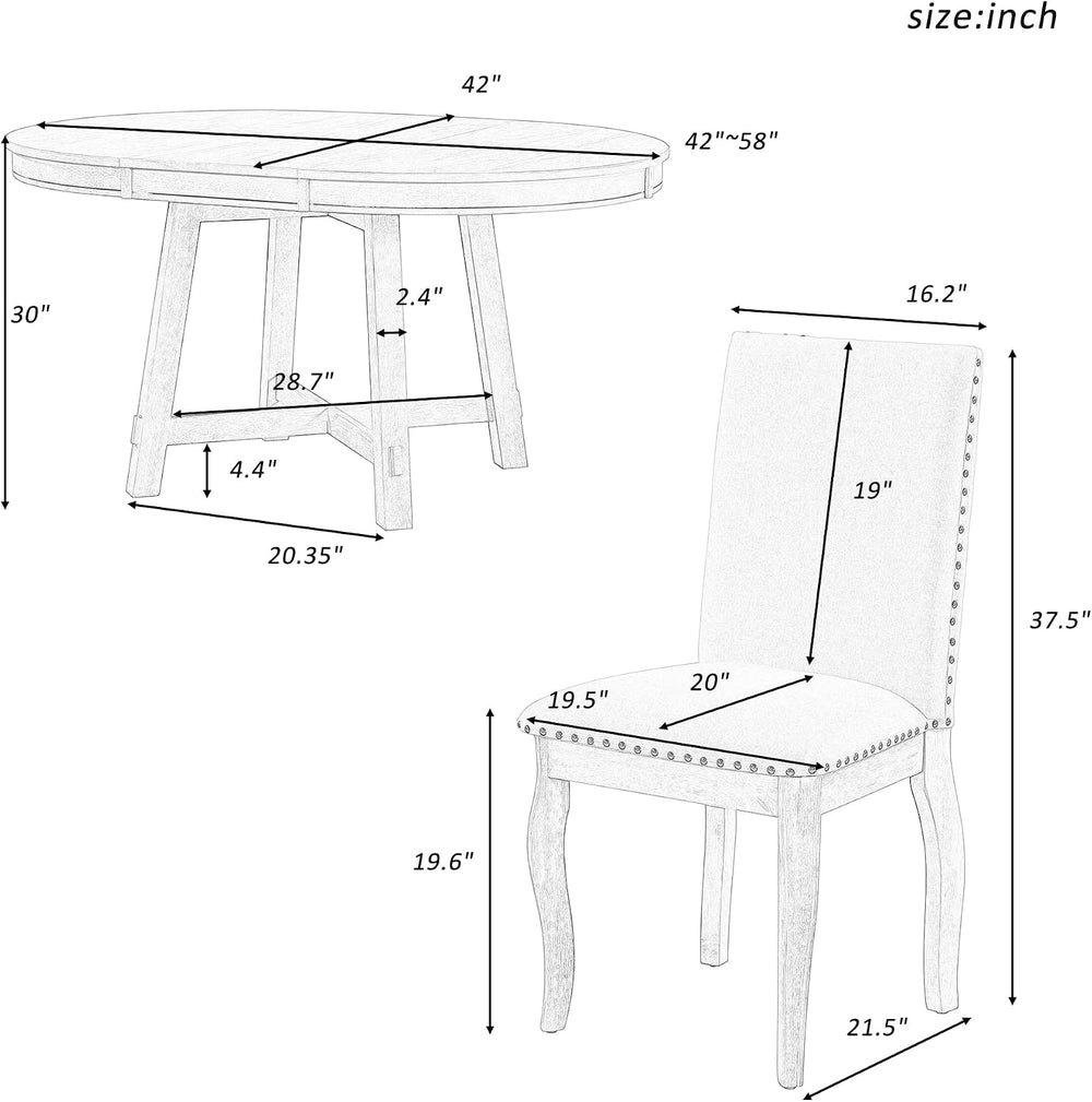 P PURLOVE 5 Pieces Dining Table Set Round Kitchen Extendable Dining Table wit...