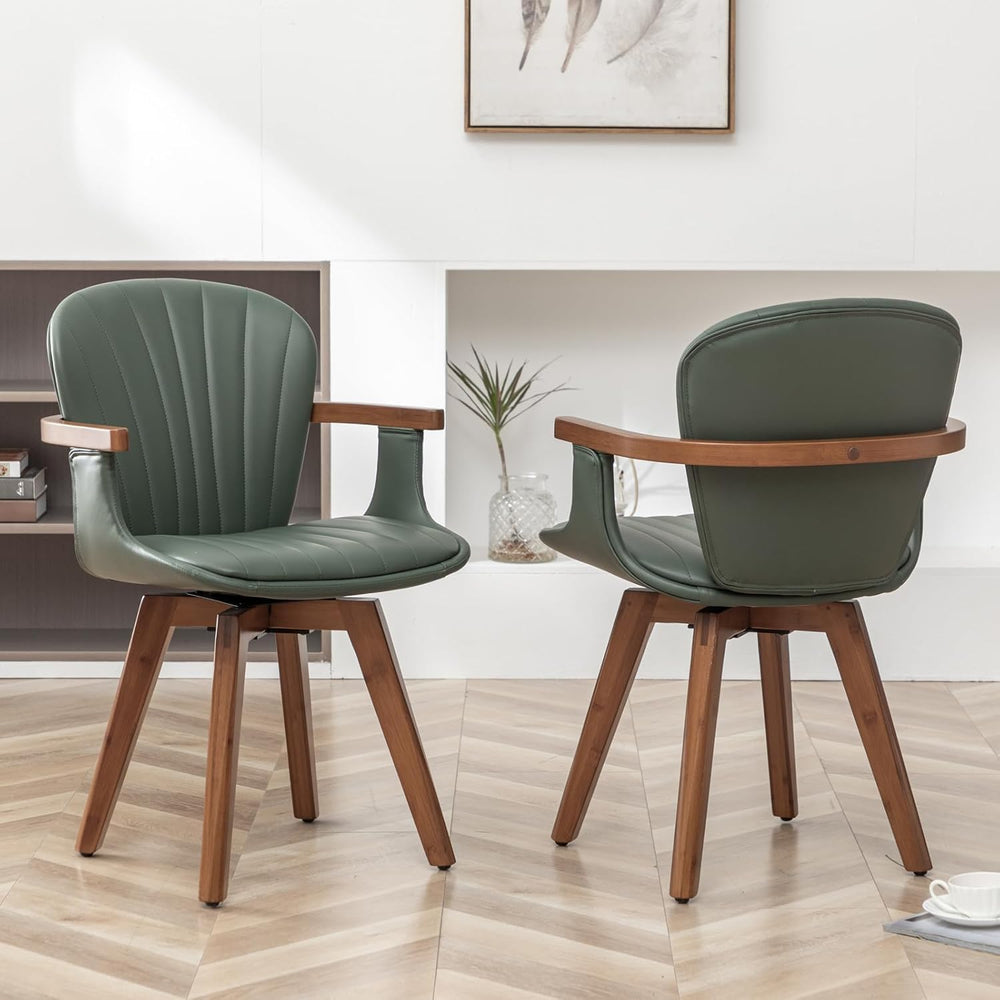 LUNLING Swivel Dining Chairs Set of 4, Mid Century Modern Green Faux Leather ...