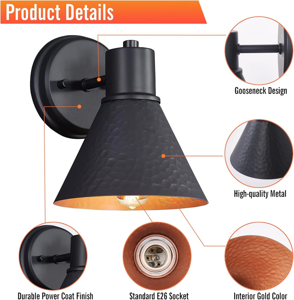 2 Pack Outdoor Wall Sconces,Wall Lights Fixture Exterior Farmhouse Lamps