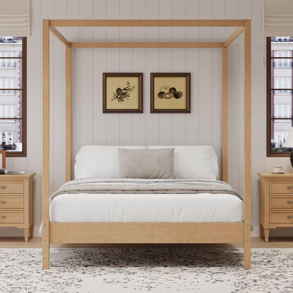 JIJIWANG King Size Solid Wood Canopy Bed, Natural