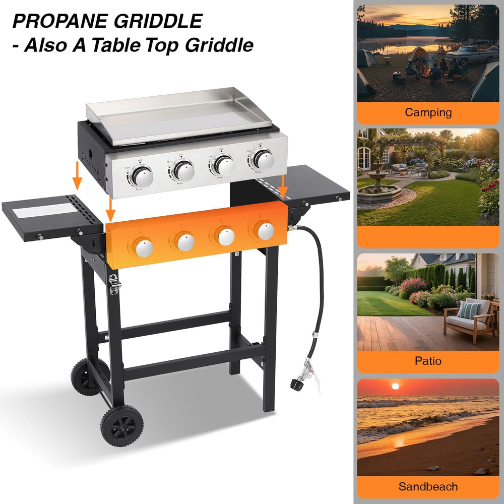Propane Gas Griddle 4-Burner, Flat Top Grill Griddle, Outdoor Gas Stove with ...