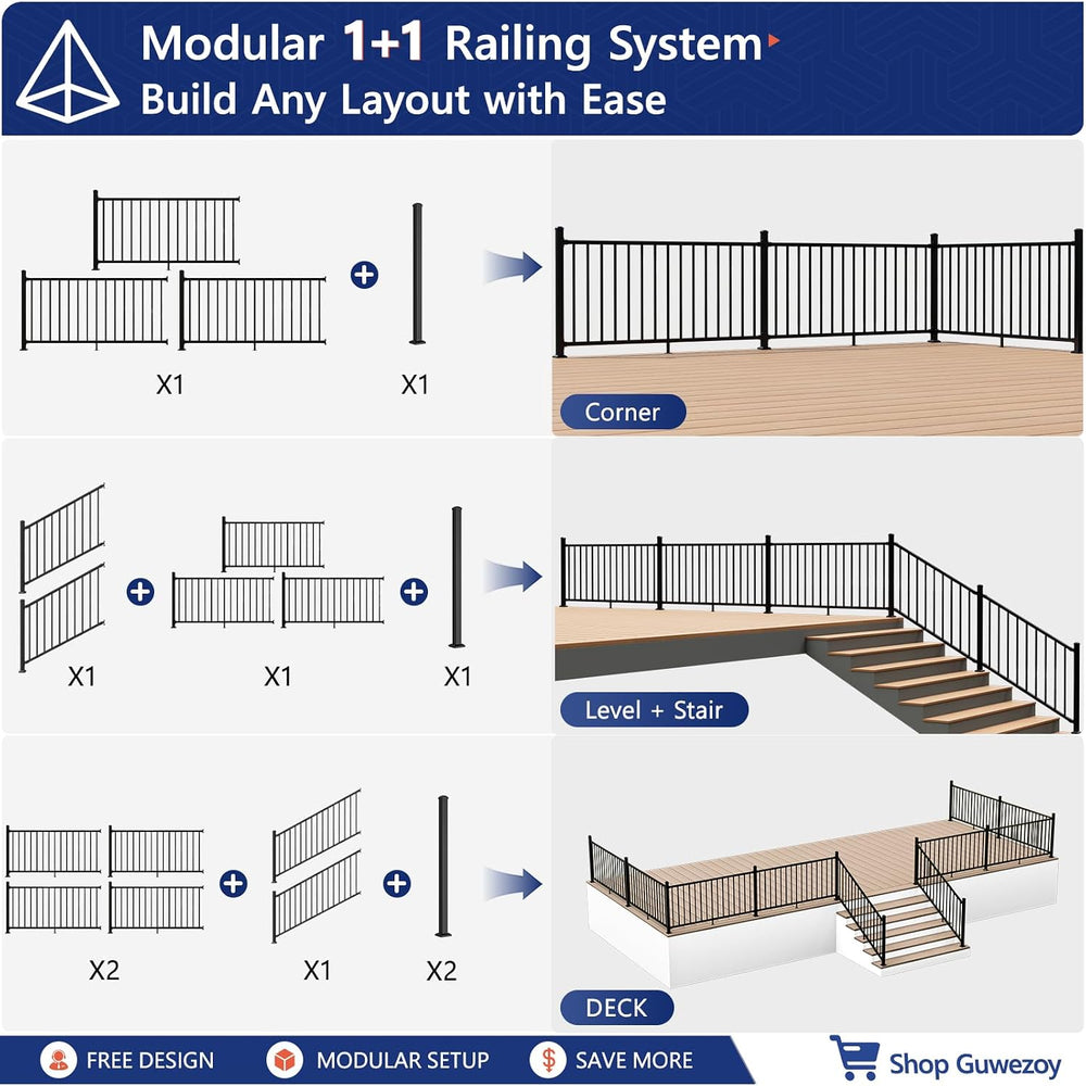36 in. H x 4 ft. W Modular Aluminum Stair Railing Kits with Post