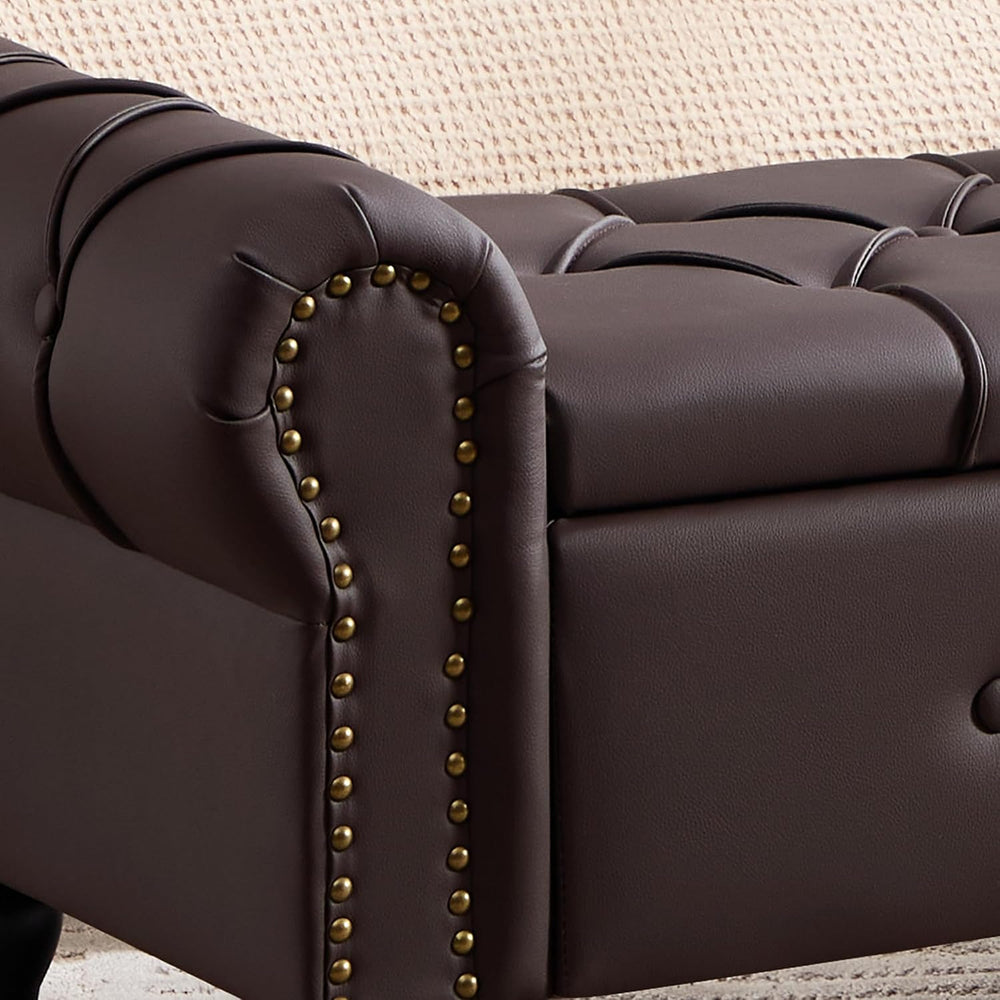 Storage Bench 51" Faux Leather End of Bed Benches Dark Brown