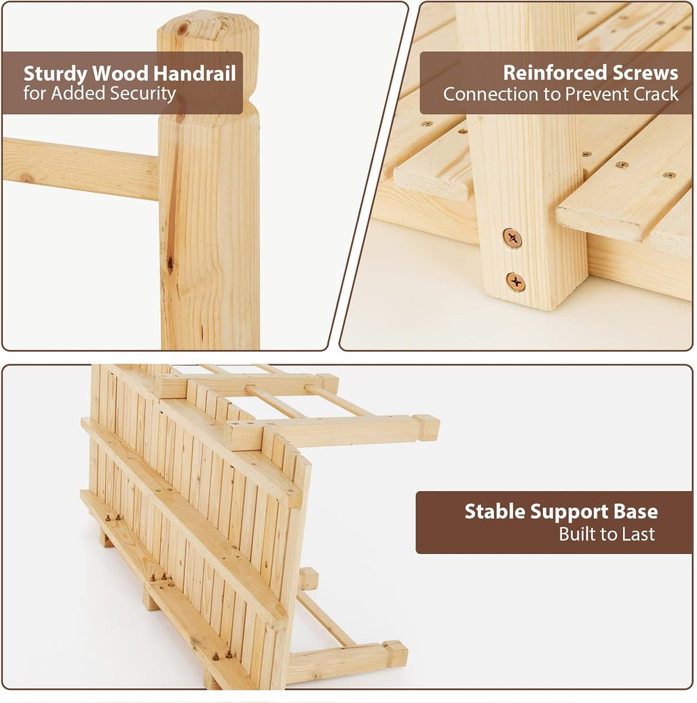 GIANTEX 5 ft Garden Bridge - Natural Wood Arc Footbridge Walkway with Side Ra...
