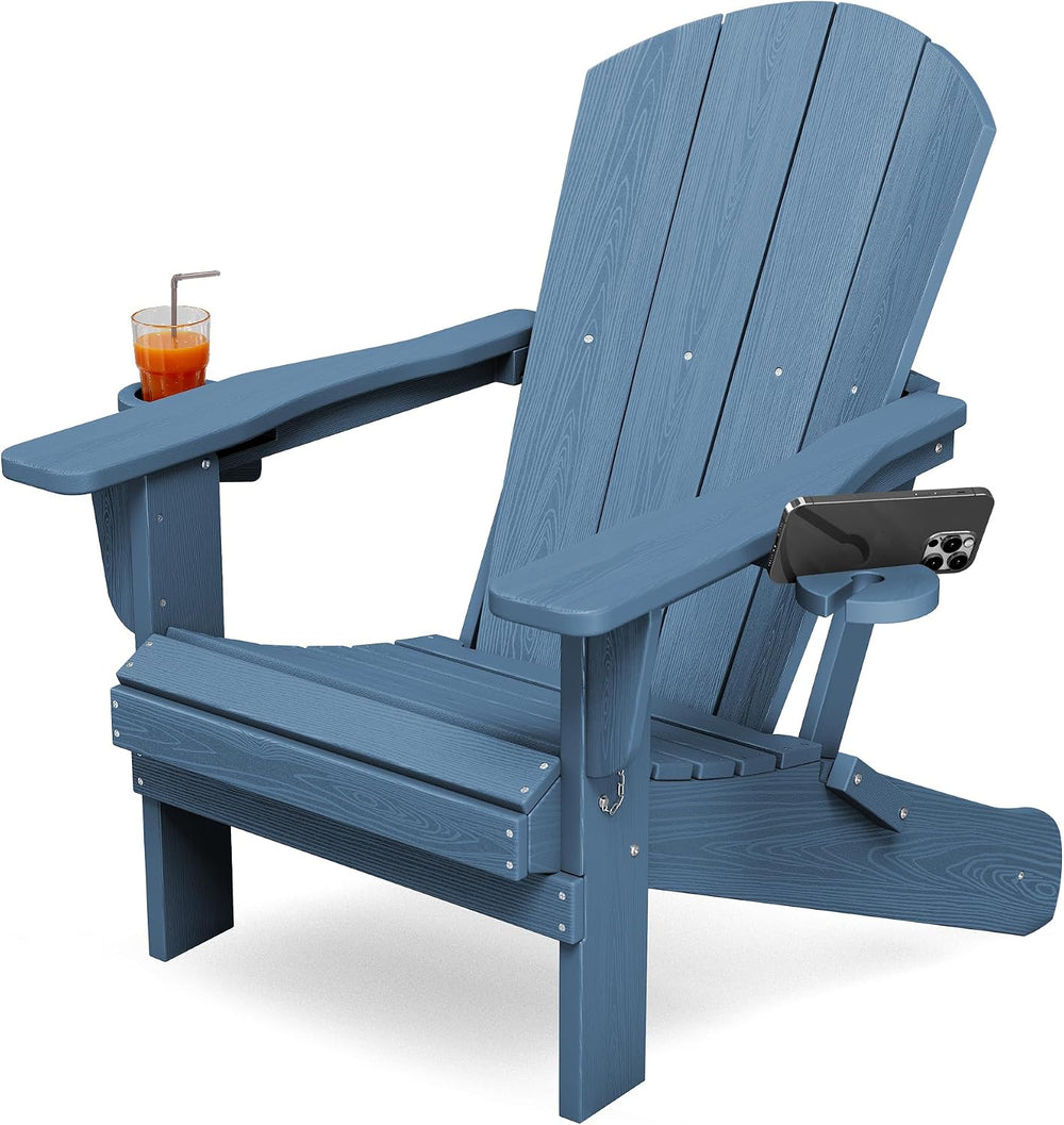 KINGYES Folding Adirondack Chair with Dual Cup Holders - HDPE All-Weather Out...